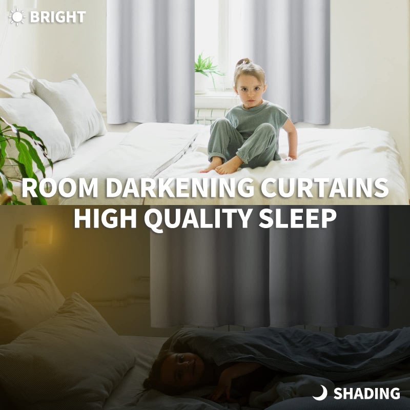 BGment Rod Pocket Room Darkening Curtains 63 Inch Length - Thermal Insulated Blackout Drapes for Bedroom Living Room, 52 x 63 Inch, 2 Panels, Greyish White - Image 2